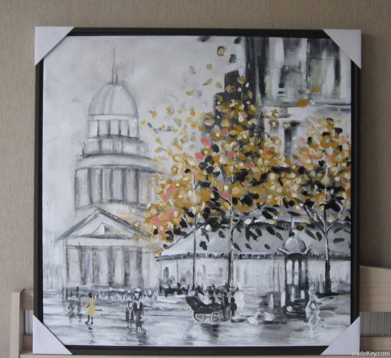 Handpainted Framed Acrylic Painting Autumn Street