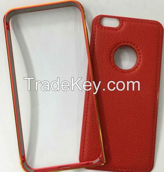 Mobile phone case Metal bumper frame with leather back cover