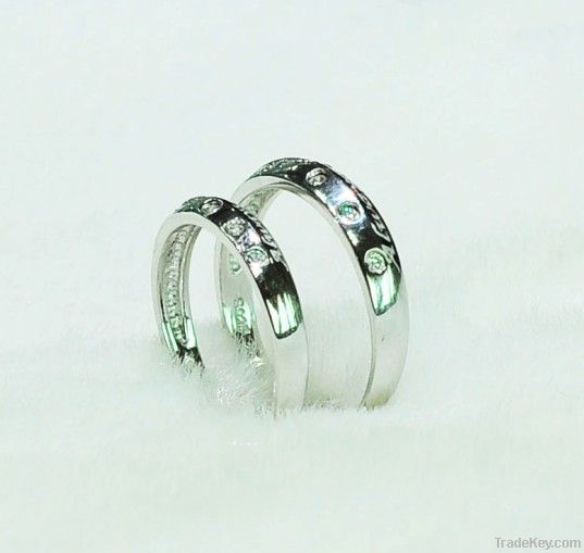 925 Silver couple rings with zircon gemstones inlaid