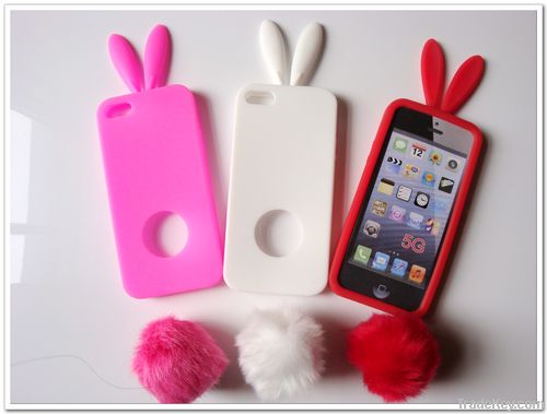 rabbit with hair tail pattern cases for iphone5