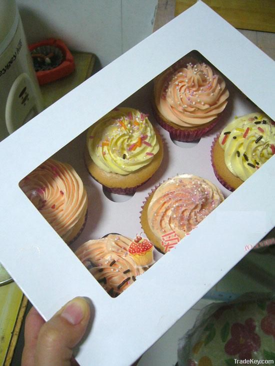 new 6pcs white paper cupcake box with window