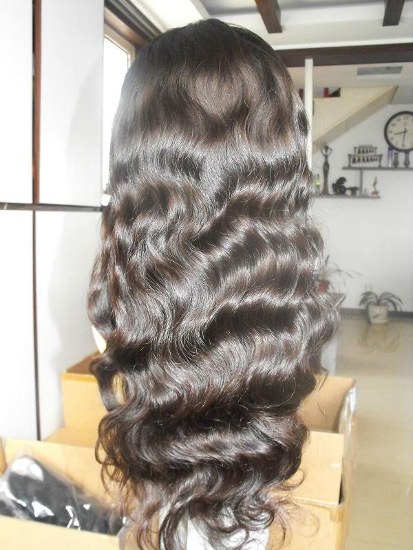 Chinese virgin hair lae front wig 8''-26'' dark color in stock for wholesale