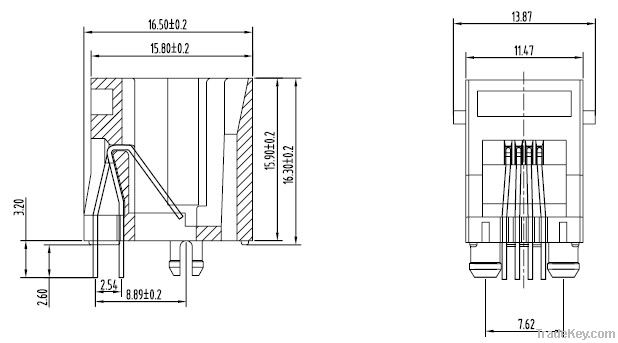 RJ45 network connector with 90 degree