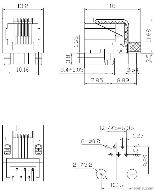 6pin rj11 connector with shield