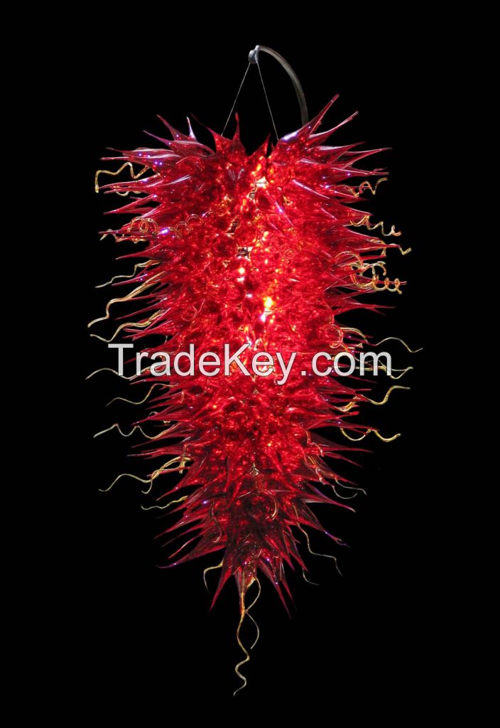 Modern hotel hobby decorative Hand blown art red glass chandelier