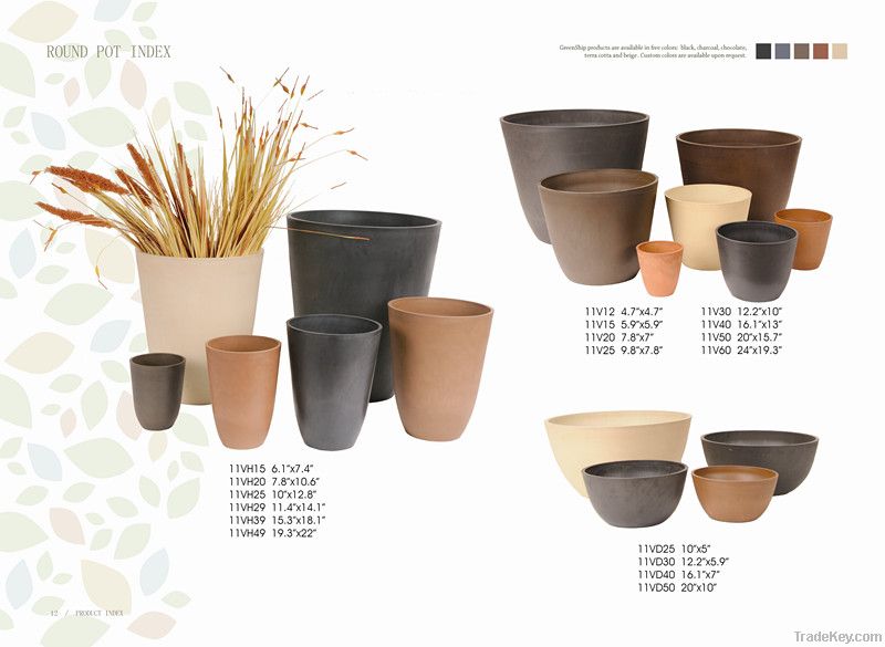 plastic, wood and stone flower pot