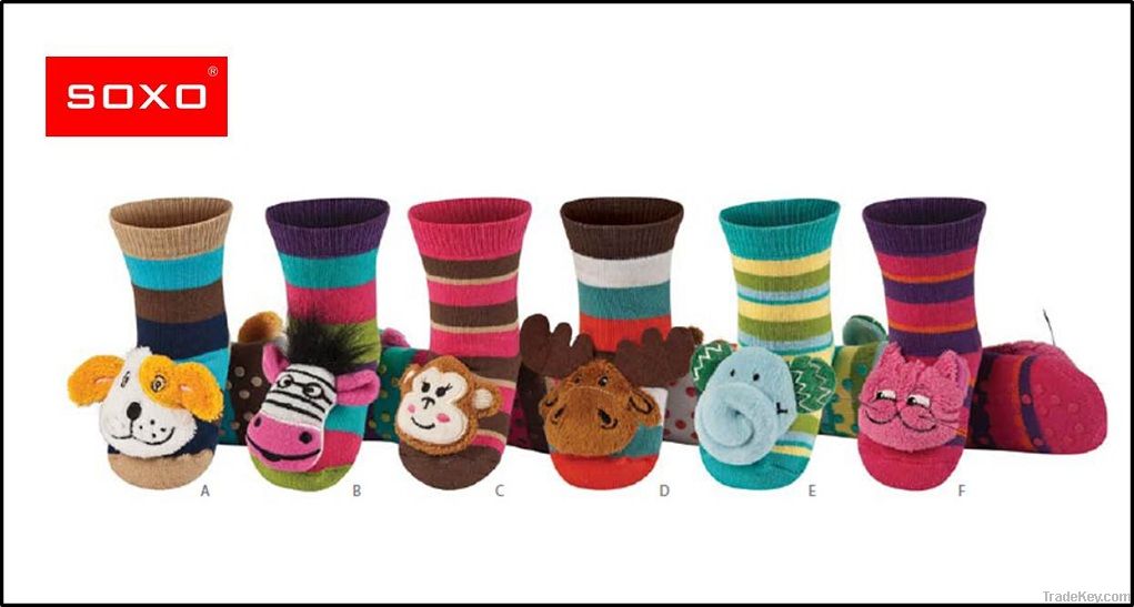 SOXO striped infant rattle socks