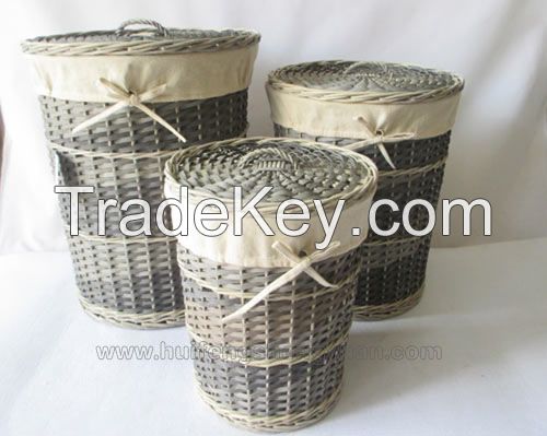 wooden chip tall wicker laundry storahe basket