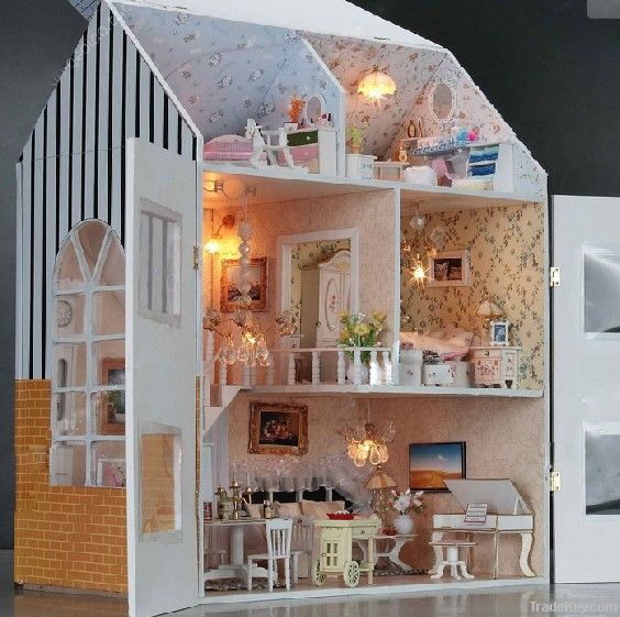 2013 DIY doll house, dollhouse with furniture, wooden dollhouse miniat