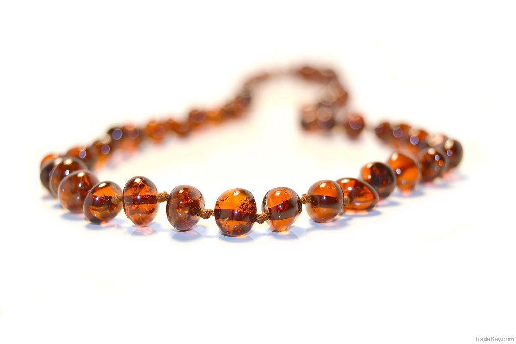 Baby teething necklace from natural Baltic amber.