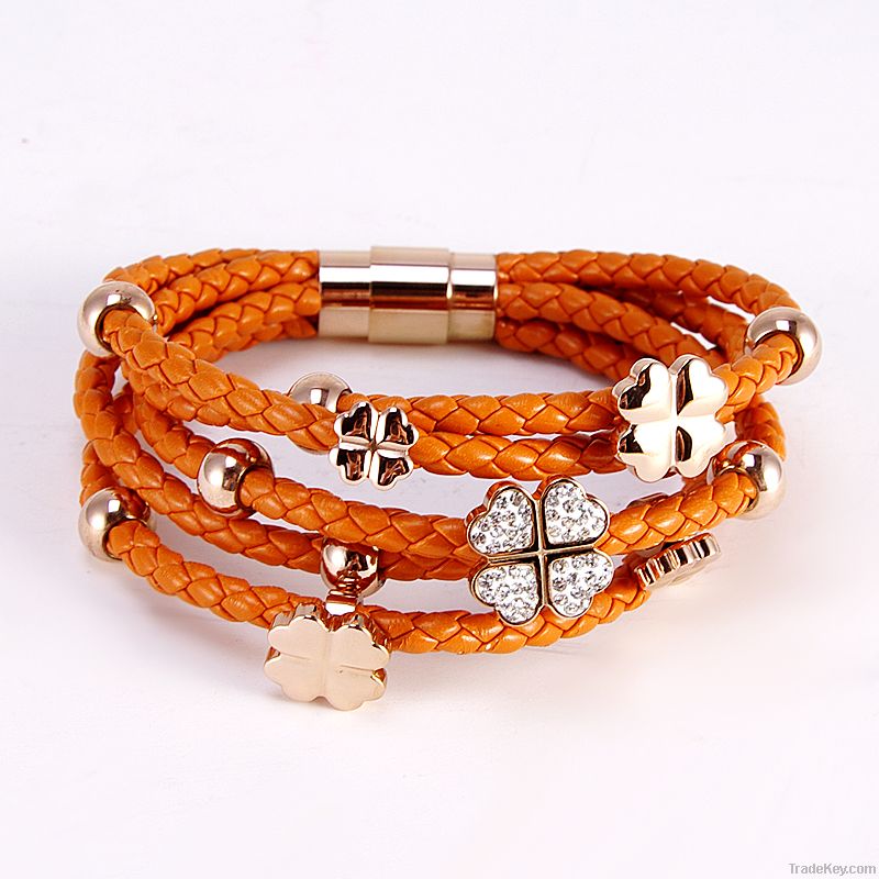 2012 Fashion Stainless Steel Braided Leather Bracelet Wholesale