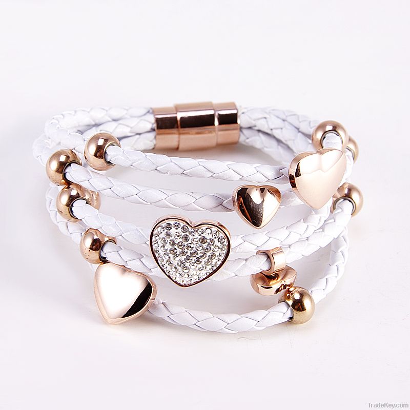 2012 Fashion Stainless Steel Braided Leather Bracelet Wholesale