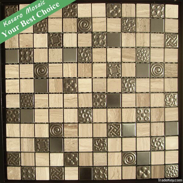 Carved Resin Mix Metal With Marble Mosaic Wall Tile