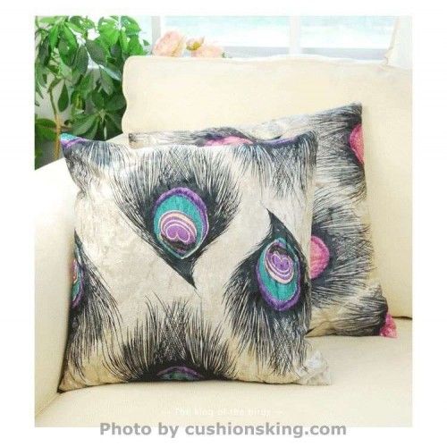 Peacock feathers short plush cushion pillowcase