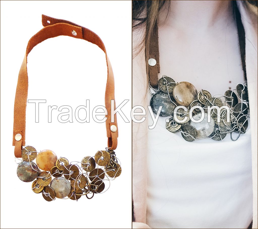 Brown Leather Necklace - Unique Design