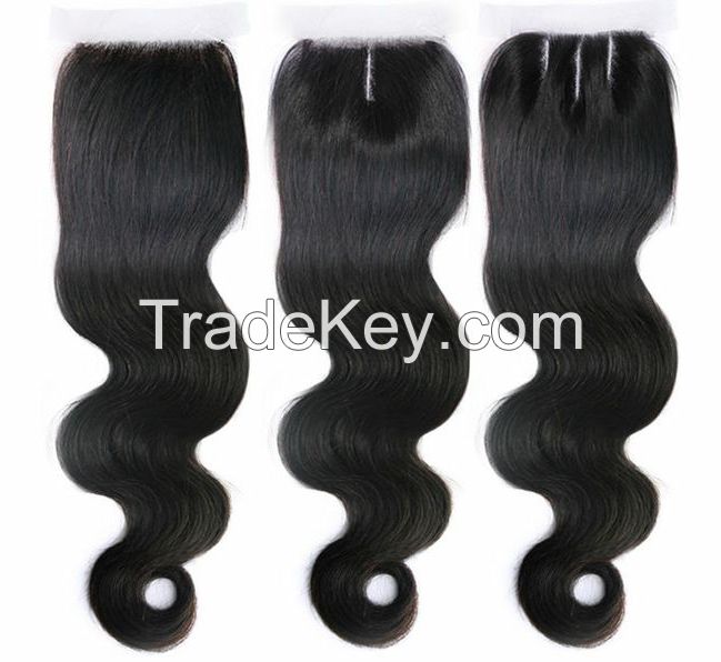 6A Free Shipping Cheapest 4*3.5 Brazilian Human Virgin Hair Top Lace Closure Body Wave Free/Middle 3 Part Bleach Knot