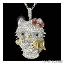 hello kitty necklace - Large 18k White Gold Pave Diamond Angel Pendant