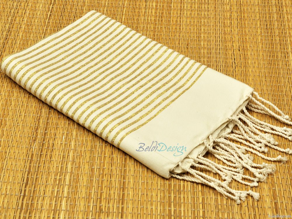 Flat lurex fouta luxury towels striped with silver or gold