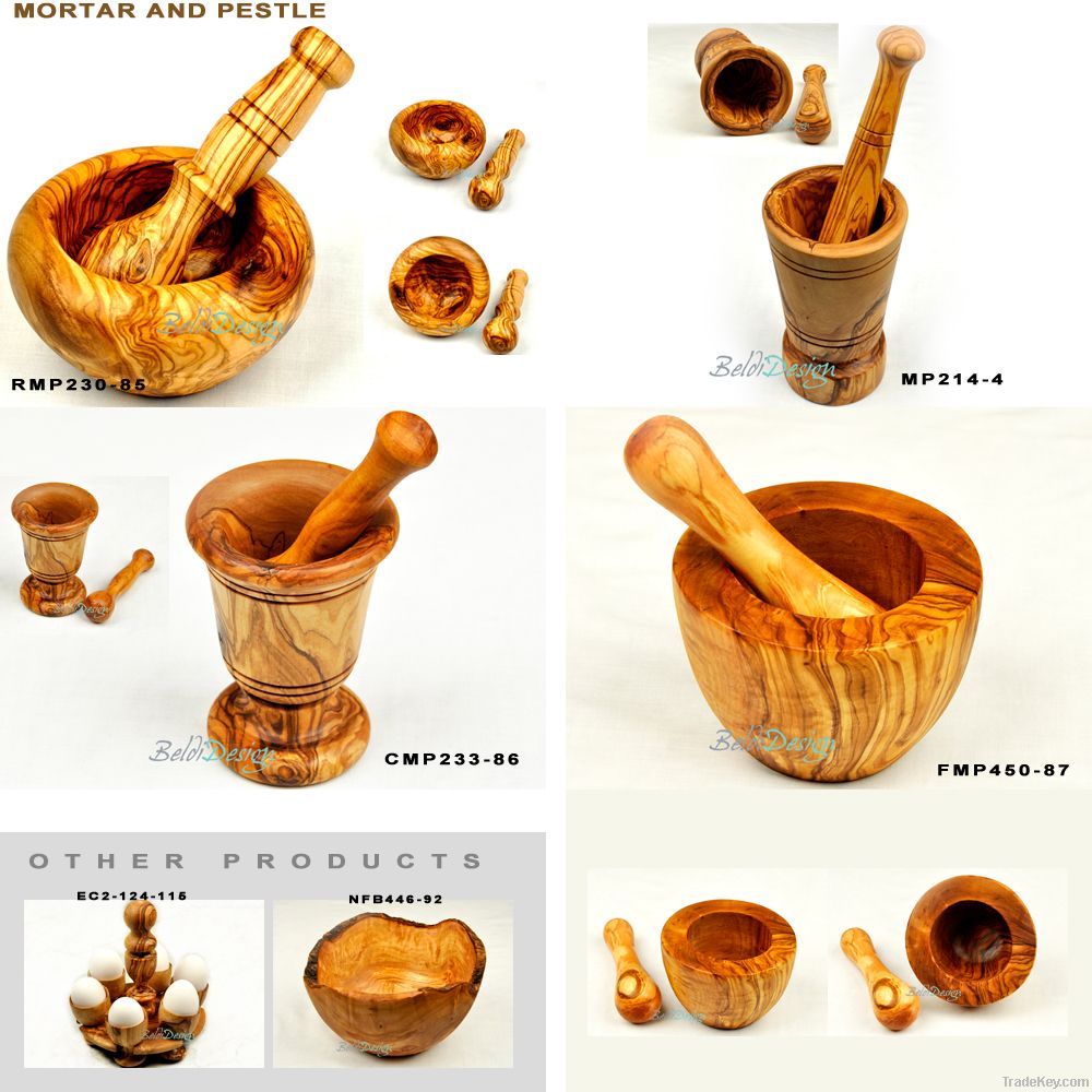 Handcrafted Olive Wood Mortar & Pestle From Grain of Olive Wood