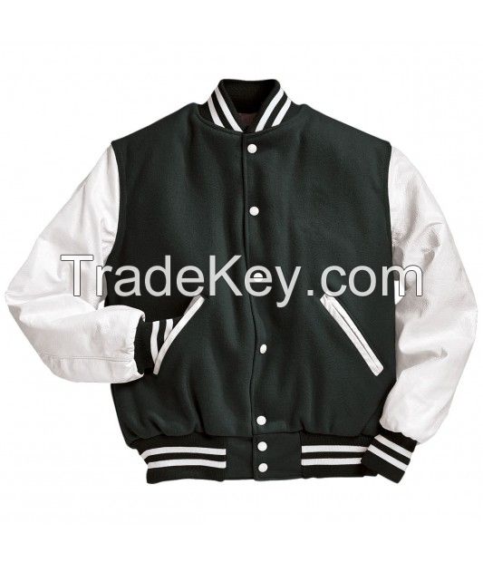 Wholesale Wool Baseball Men Jackets, Black Body And White Sleeves