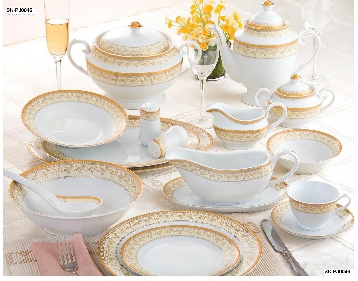 Round Shape Dinner Set with Gold Design (SK-PJ0046)