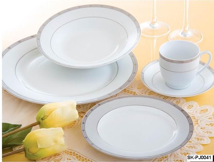 Round Shape Dinner Set with Silver Design (SK-PJ0041)