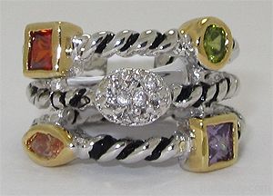 Triple Row Dark Multi Crystal Ring