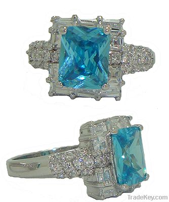 Square Ring Blue Topaz Austrian Crystal