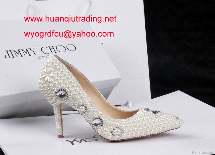 Pearl j-immy fashion diamond lady's wedding shoes pointed stiletto shoes