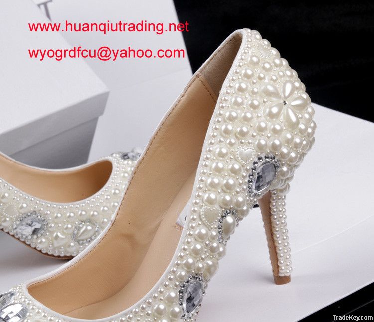 Pearl j-immy fashion diamond lady's wedding shoes pointed stiletto shoes