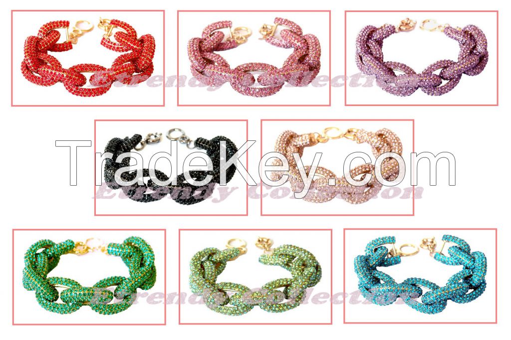 Multicolor Chunky Crew Pave Link Chain Bracelet J Style