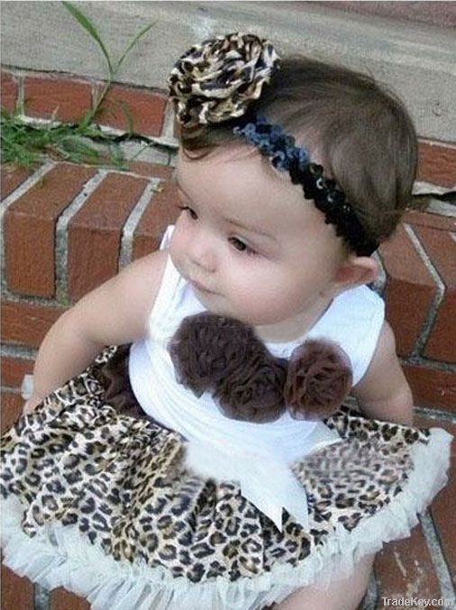 Leopard lace Brown new girls tutu skirt sets, Girl's short sleeve Child