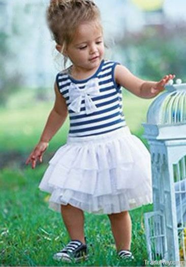 Hot selling little girls' striped bow dresses