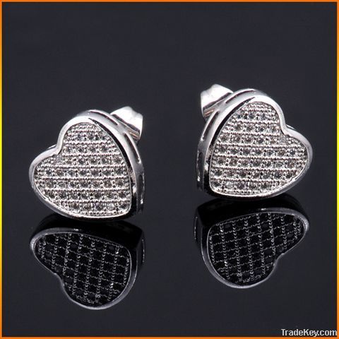 Hip Hop Micro Pave Silver Earrings  JE4882