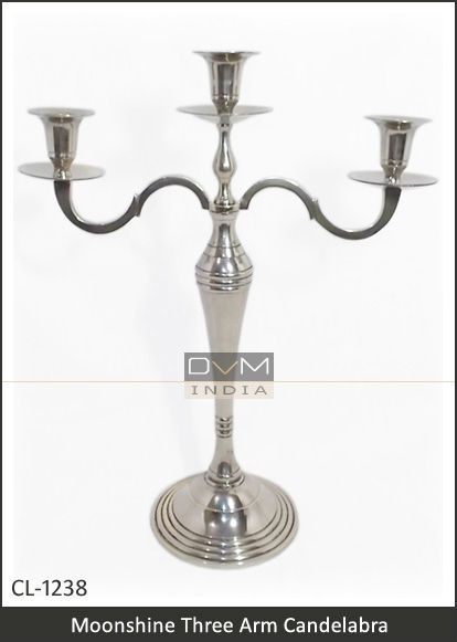 Silver Moonshine Three Arm Brass Candelabra