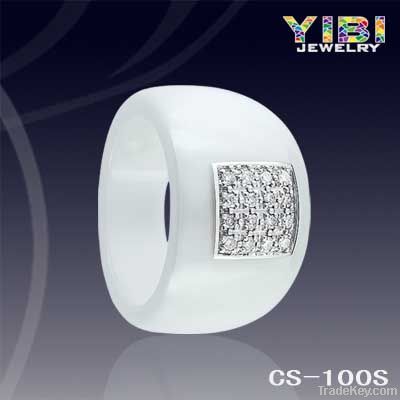 Zircon Jewelry, Fashion Ceramic Silver Wedding Ring, Unique Ceramic Ring