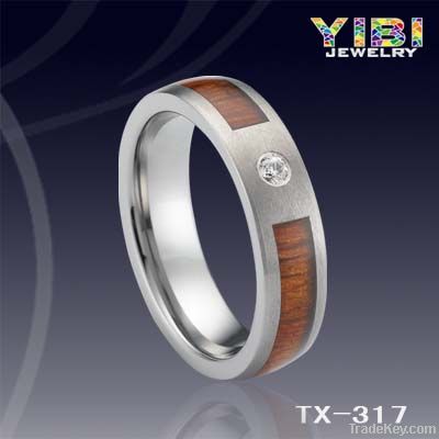 Wood inlay tungsten ring