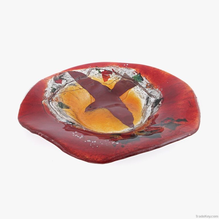 Red Bird Glass Round Platter