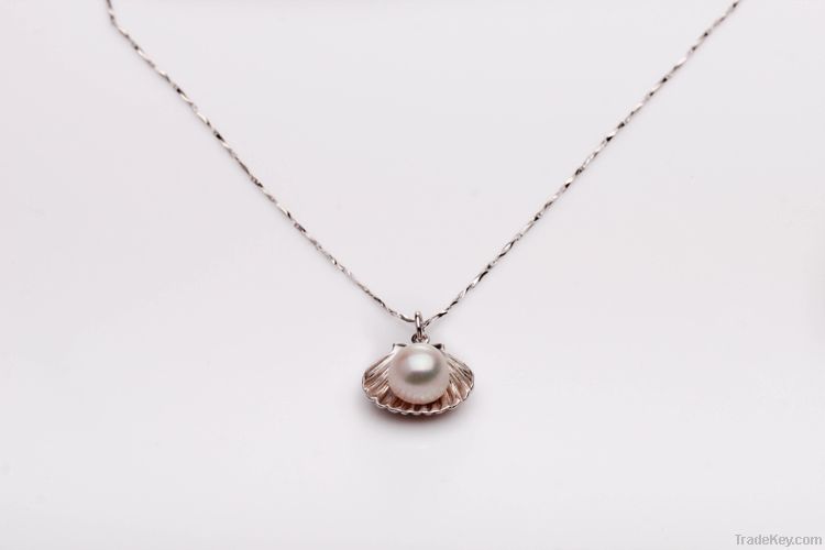 925 silver shell design nature white pearl quantum pendant