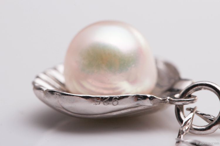 925 silver shell design nature white pearl quantum pendant