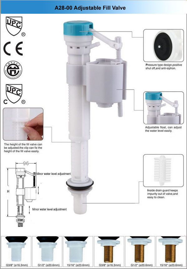 Adjustable bottom fill valve