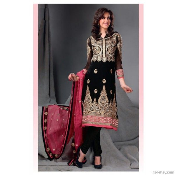 black faux churidar kameez