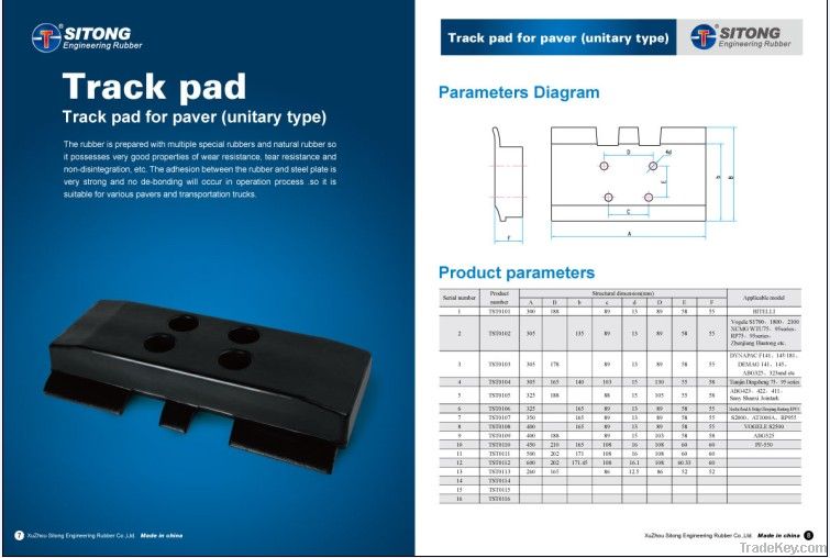 split tyoe track pad for paver