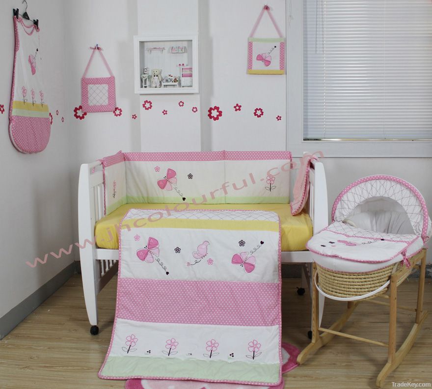 girl crib bedding set with butterfly in color pink