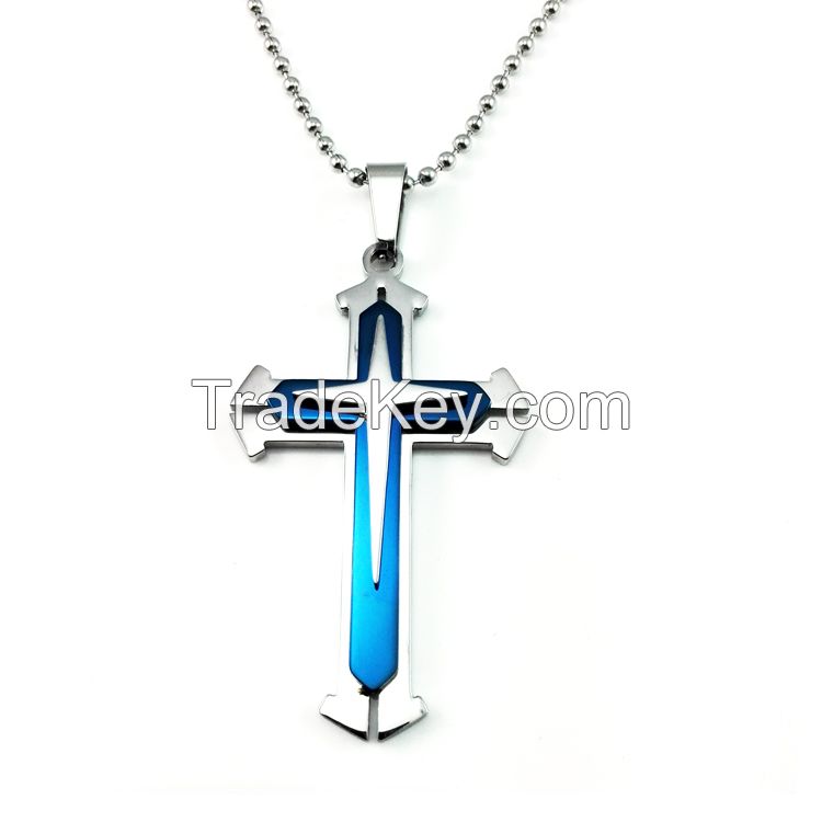 Fashion high quality Stainless Steel Cross Pendant Men&#039;s Necklace Chai