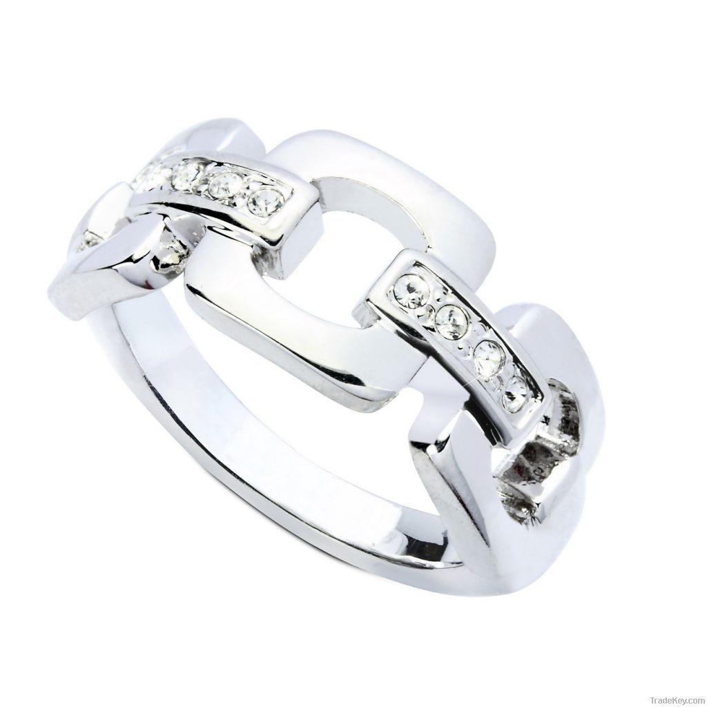 White gold plated ring with crystal