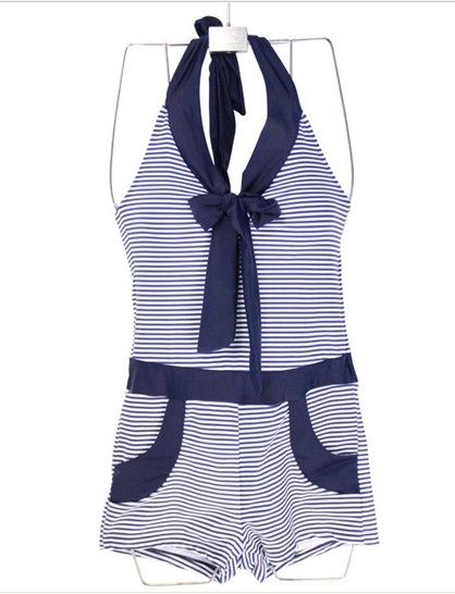 One Piece Stripe Printed Halter Swimwear