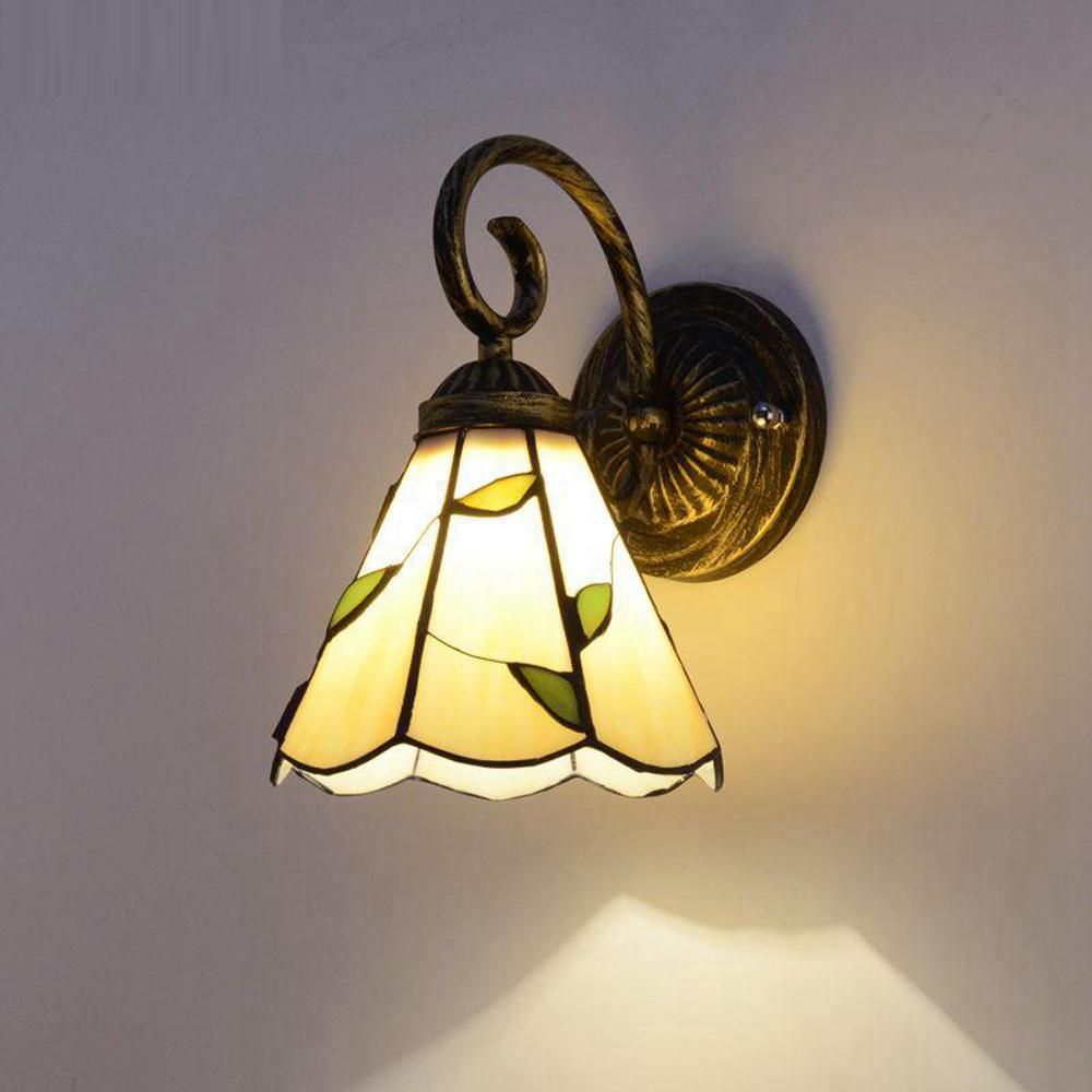 Tiffany Corridor Wall Lights One Head Bedroom Bedsides Beige Glass Lampshade Wall Sconce Balcony Porch Mirror Front Bathroom Wall Lighting Fixtures