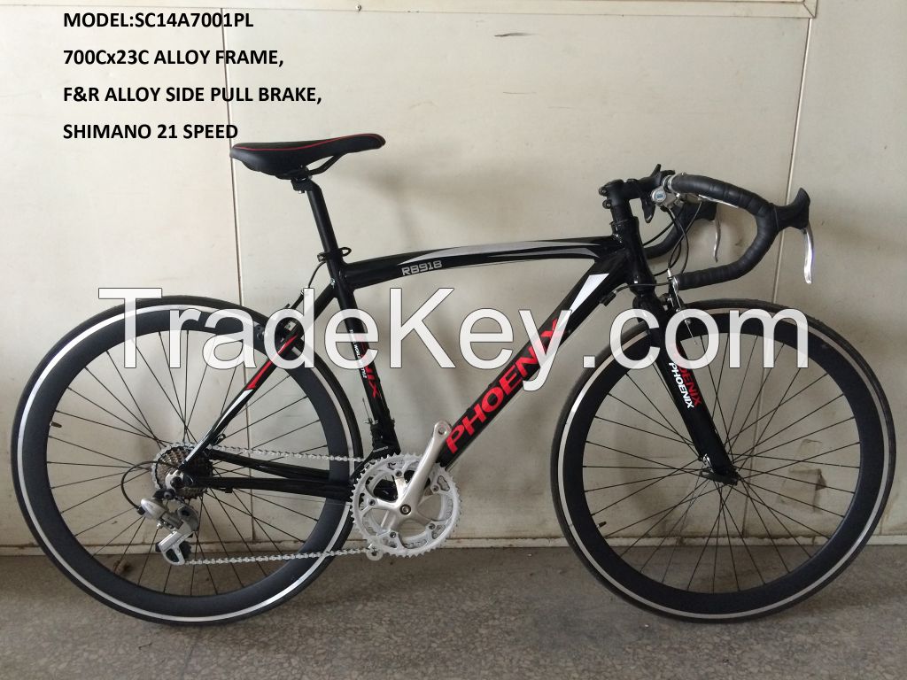 Hot sale 'PHOENIX' road bike 700Cx23C alloy frame,F&R alloy side pull brake,SHIMANO 21speed