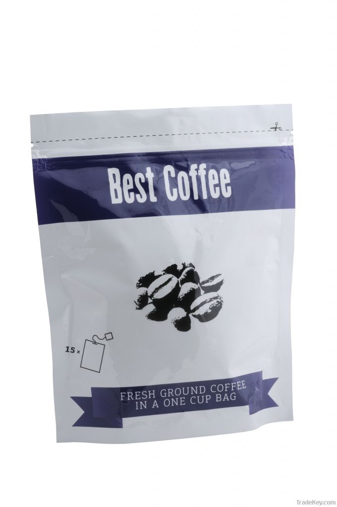 BEST COFFEE fresf ground coffee in a one cup bag 8g